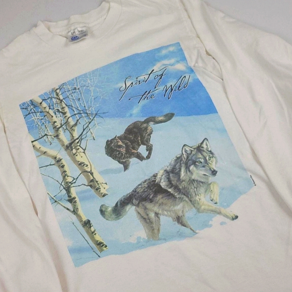 SOLD✨️Vtg 90s Spirits Of The Wild Wolf Nature Print Long Sleeve T-Shirt - Picture 2 of 5